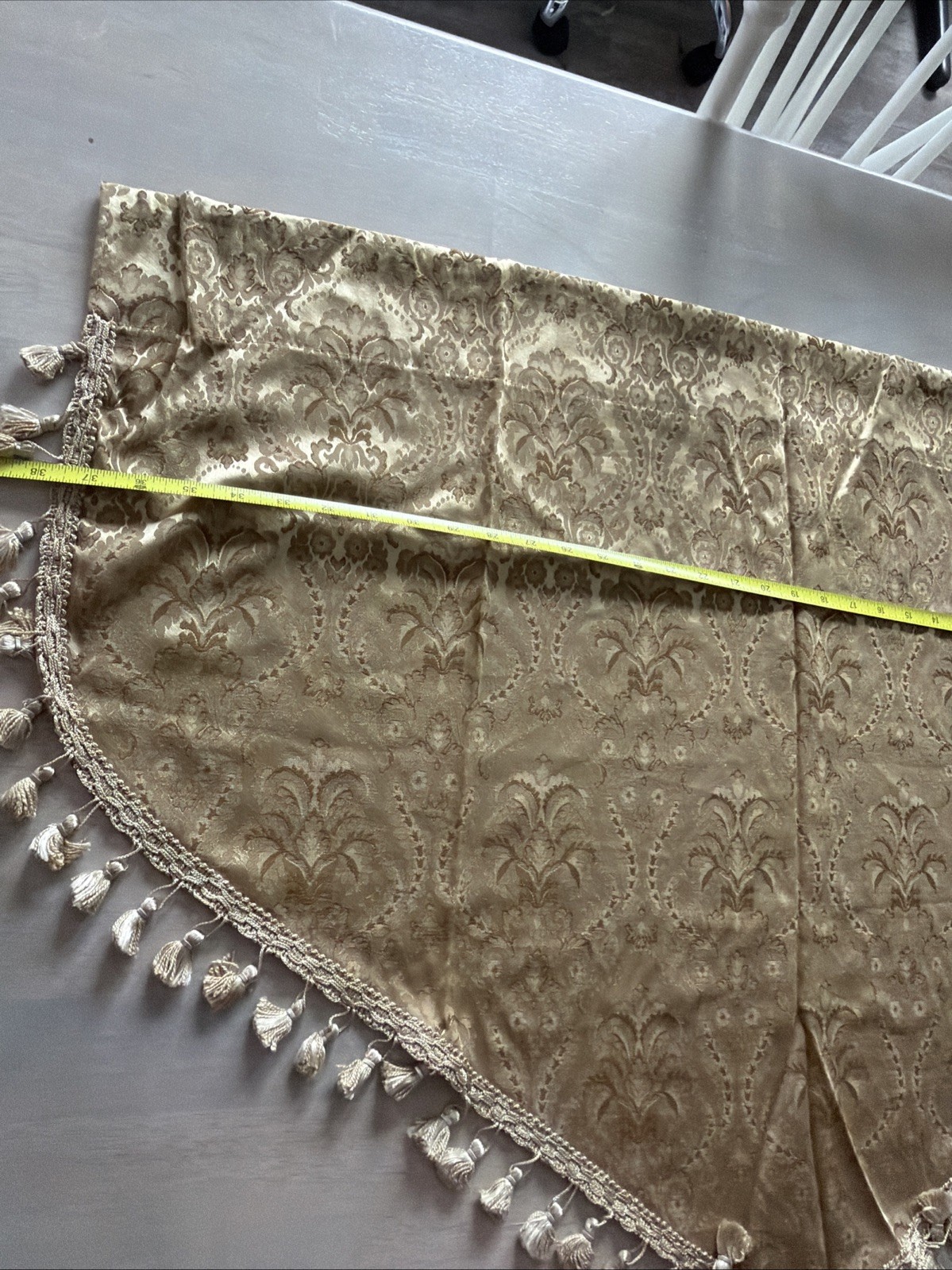 Damask Window Valances Gold Beige Tassel Fringe 37×27” Elegant Panels Set of 4