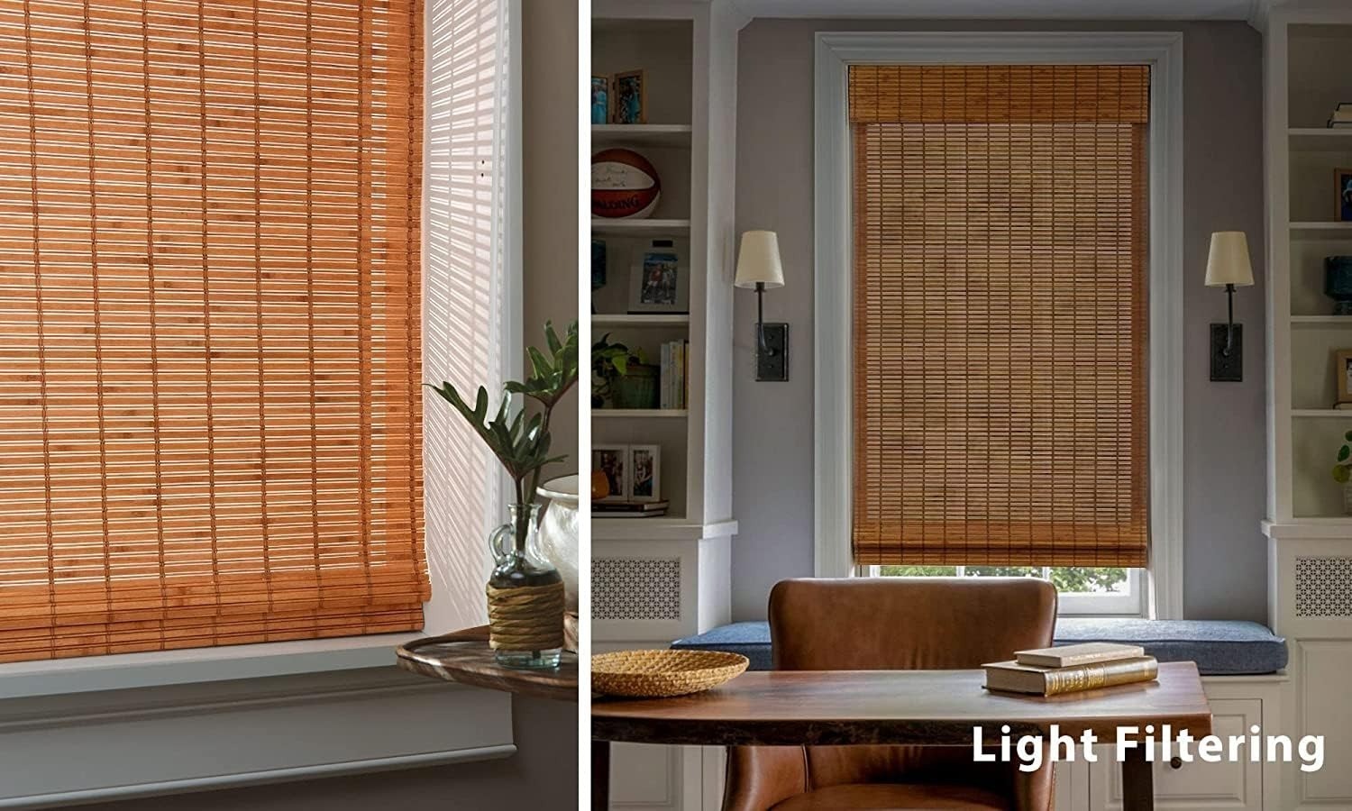 LazBlinds No Tools No Drill Cordless Bamboo Roman Shades Window 39″ W x 64” H