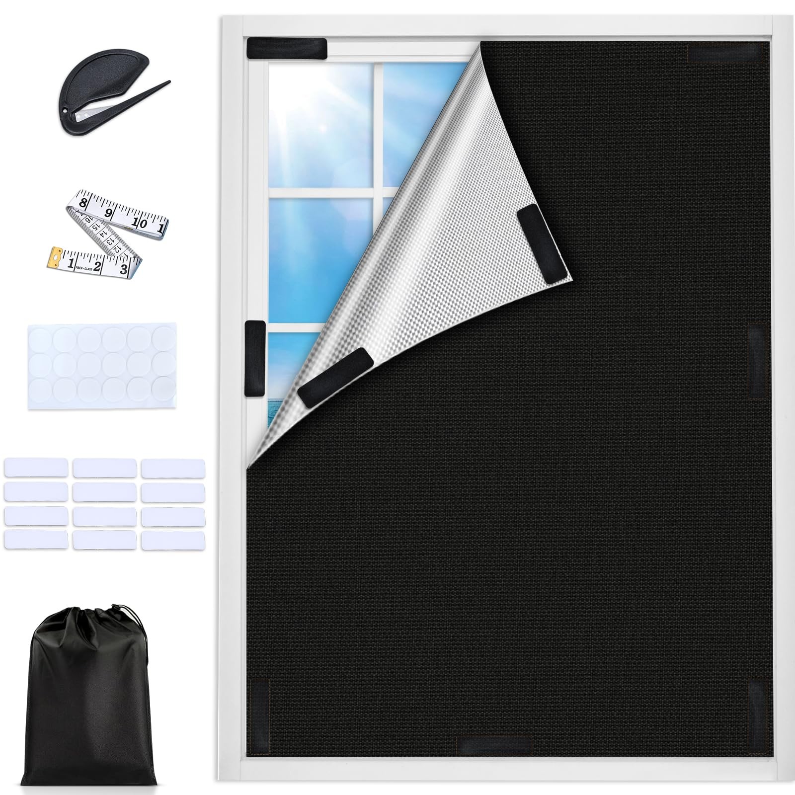 100% Blackout Window Cover, Portable Blackout Curtains for Bedroom Cuttable N…