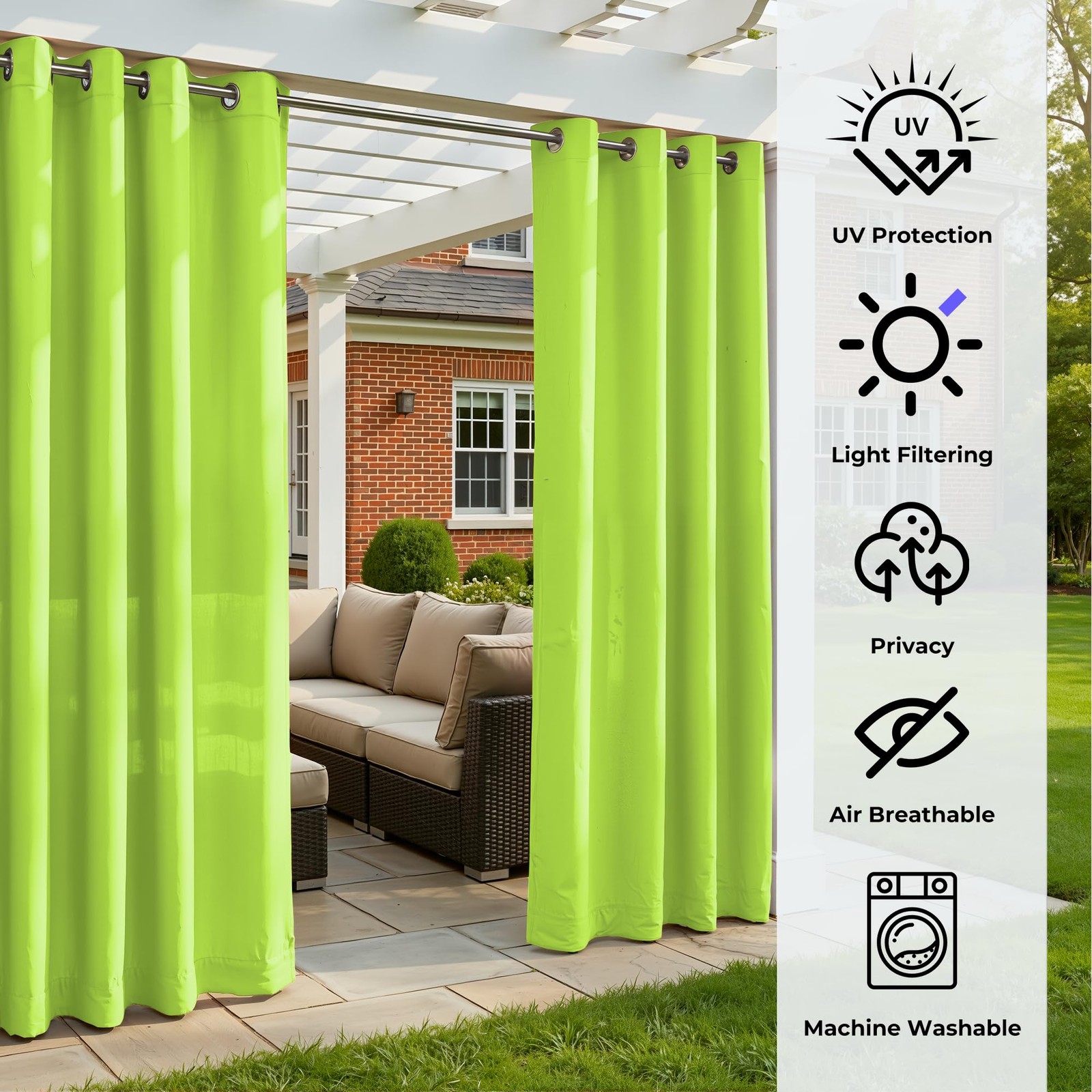 Sunshelf 4pk Green Weatherproof Grommet Patio Curtains, 37W x 95L