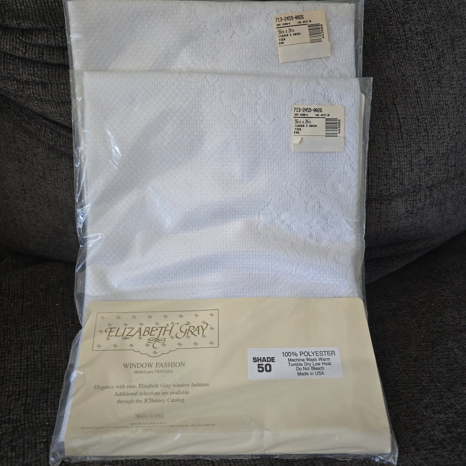 Lot of 2 NOS Vintage Elizabeth Gray Eva Tier Curtain White Lace 56×24”