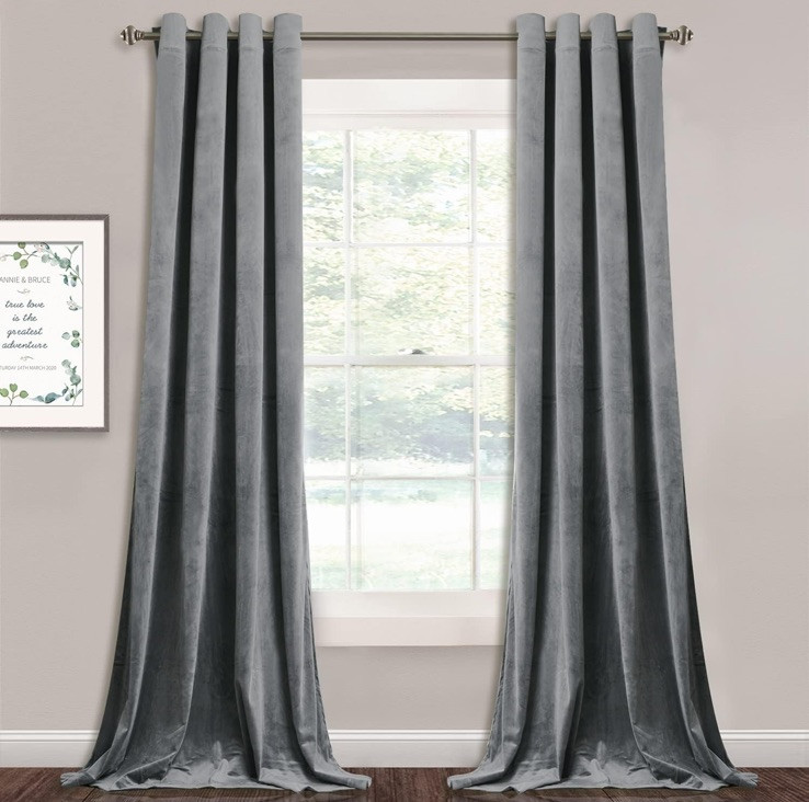 Light Grey Curtains Velvet Blackout Drapes Grommet Design Thick 2 Panels 96 X 52