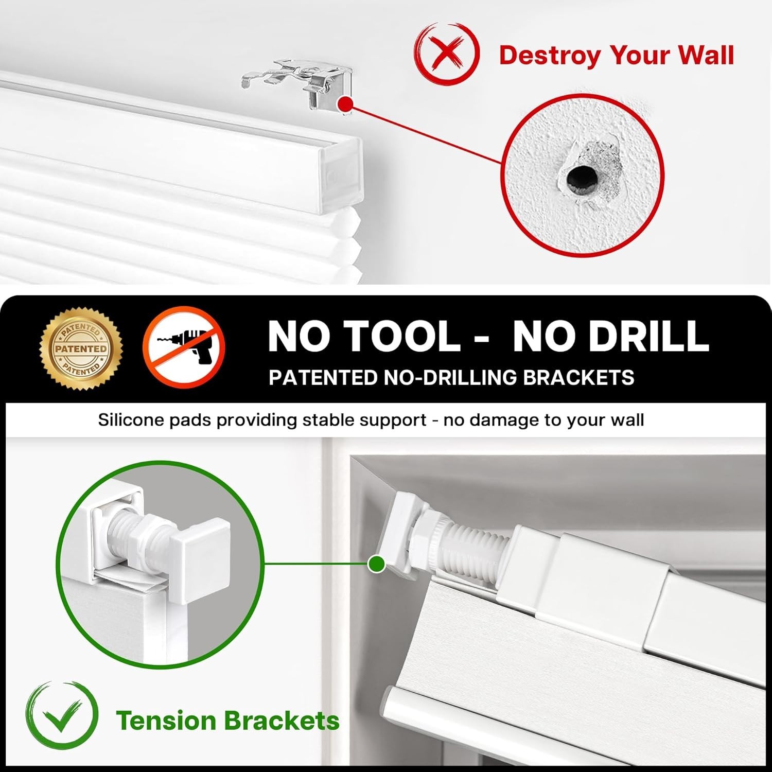 35.5″ W x 72″ H Cordless Light Filtering Cellular Shade, Easy Install, White