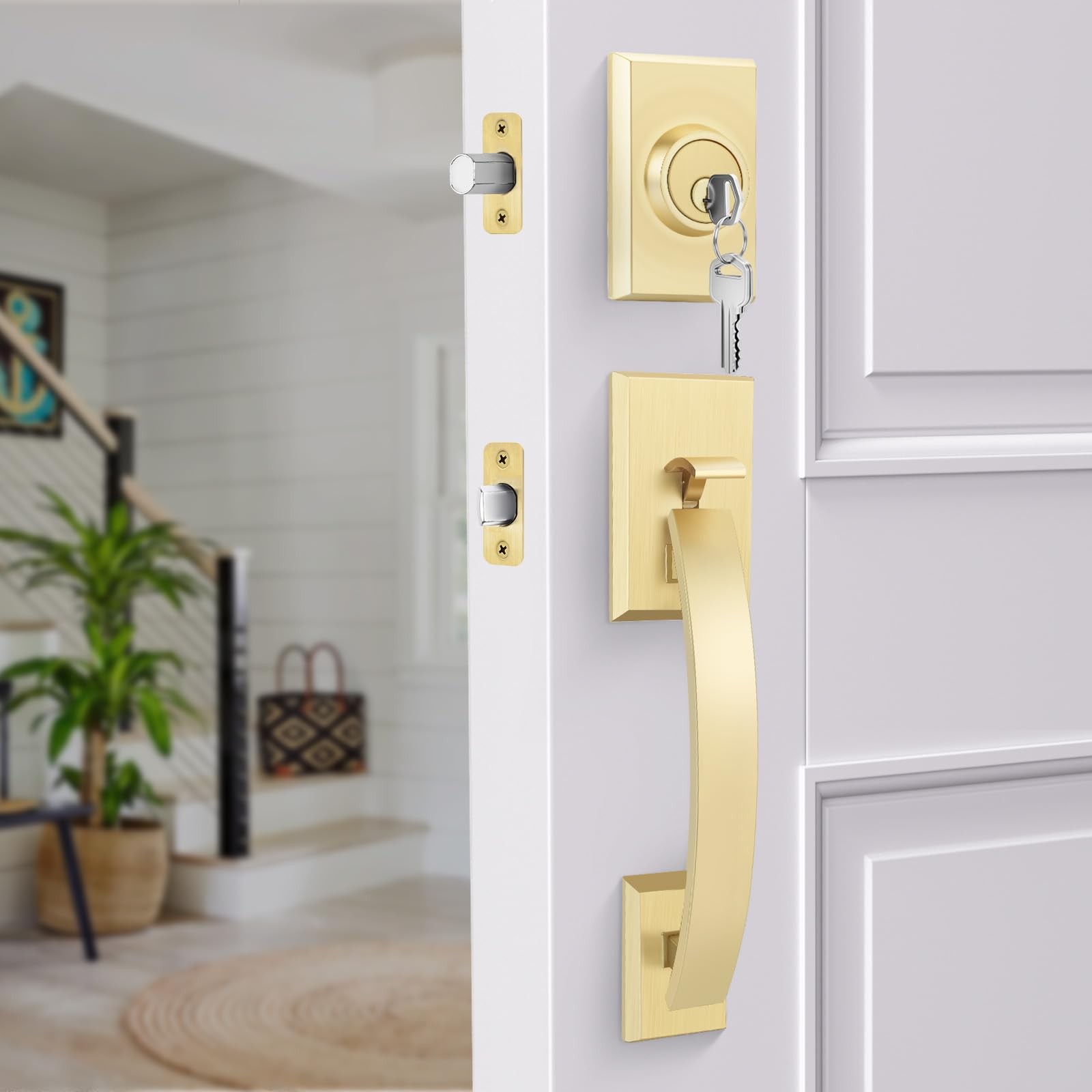 Haidms Front Door Lock Set Gold Front Door Handle And Deadbolt Set Entry Door