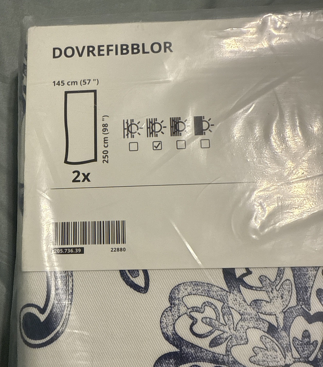 IKEA DOVREFIBBLOR Curtains 1 Pair 2 Panels White Blue 57×118″ NEW Sealed