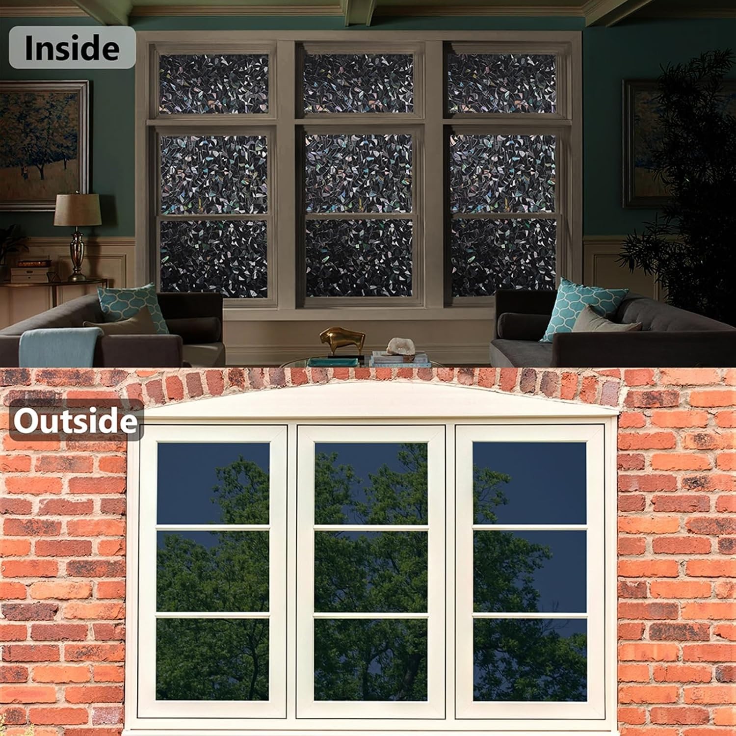 Window Privacy Film Static Cling, Decorative Frosted Window Covering 100% Opaque