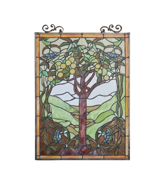 Stained Glass Window Panels Handcrafted Tree of Life Art Glass Matching PAIR