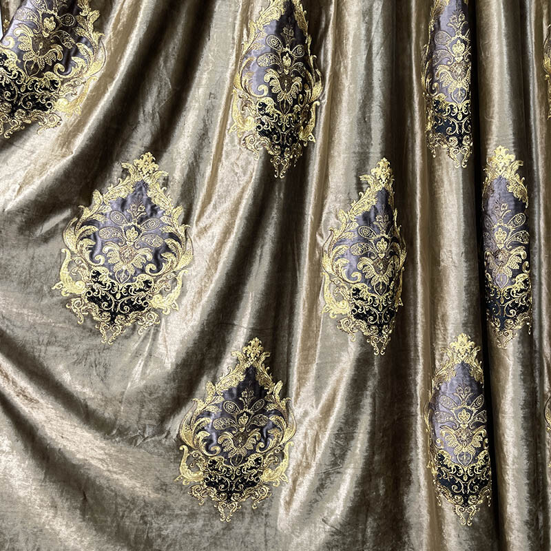 luxury European Embroidery Velvet gold thick shade curtain valance tulle M1669