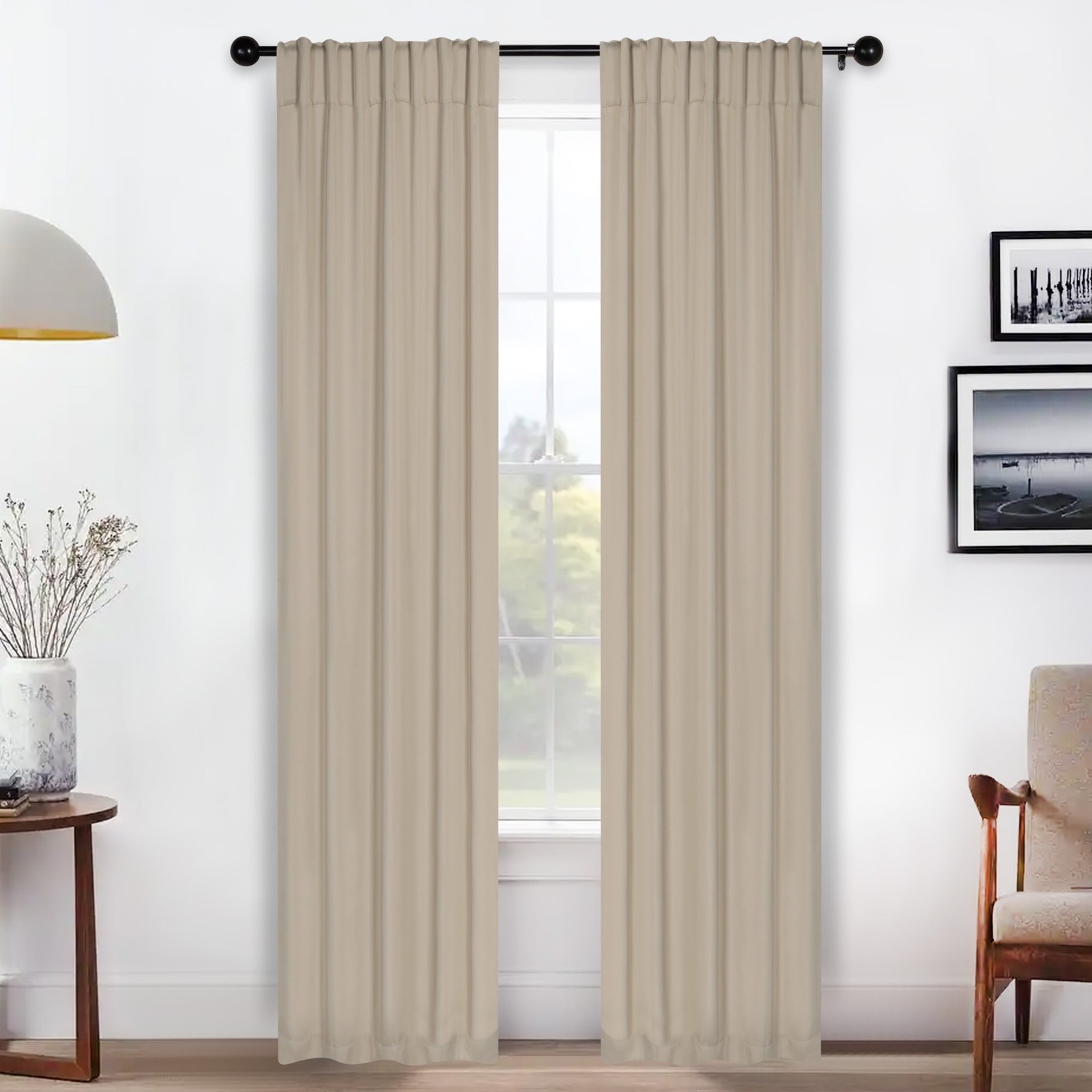 Blackout Solid Light Filtering Back Tab Curtain Panel Set 26″X 84″ Ivory