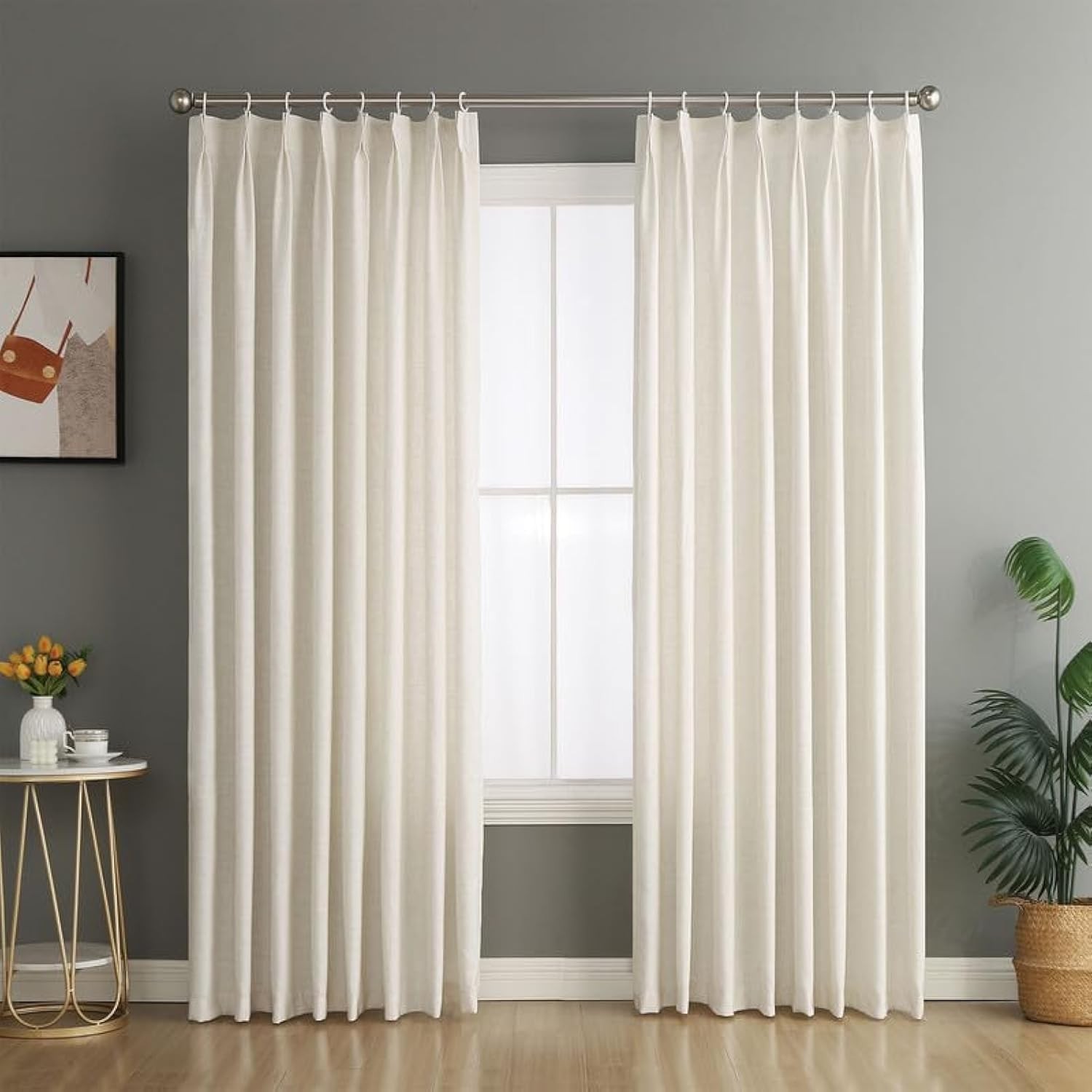 Grichril Pinch Pleated Linen Blended Curtains Semi-Sheer 100×108 inch (1 Panel)