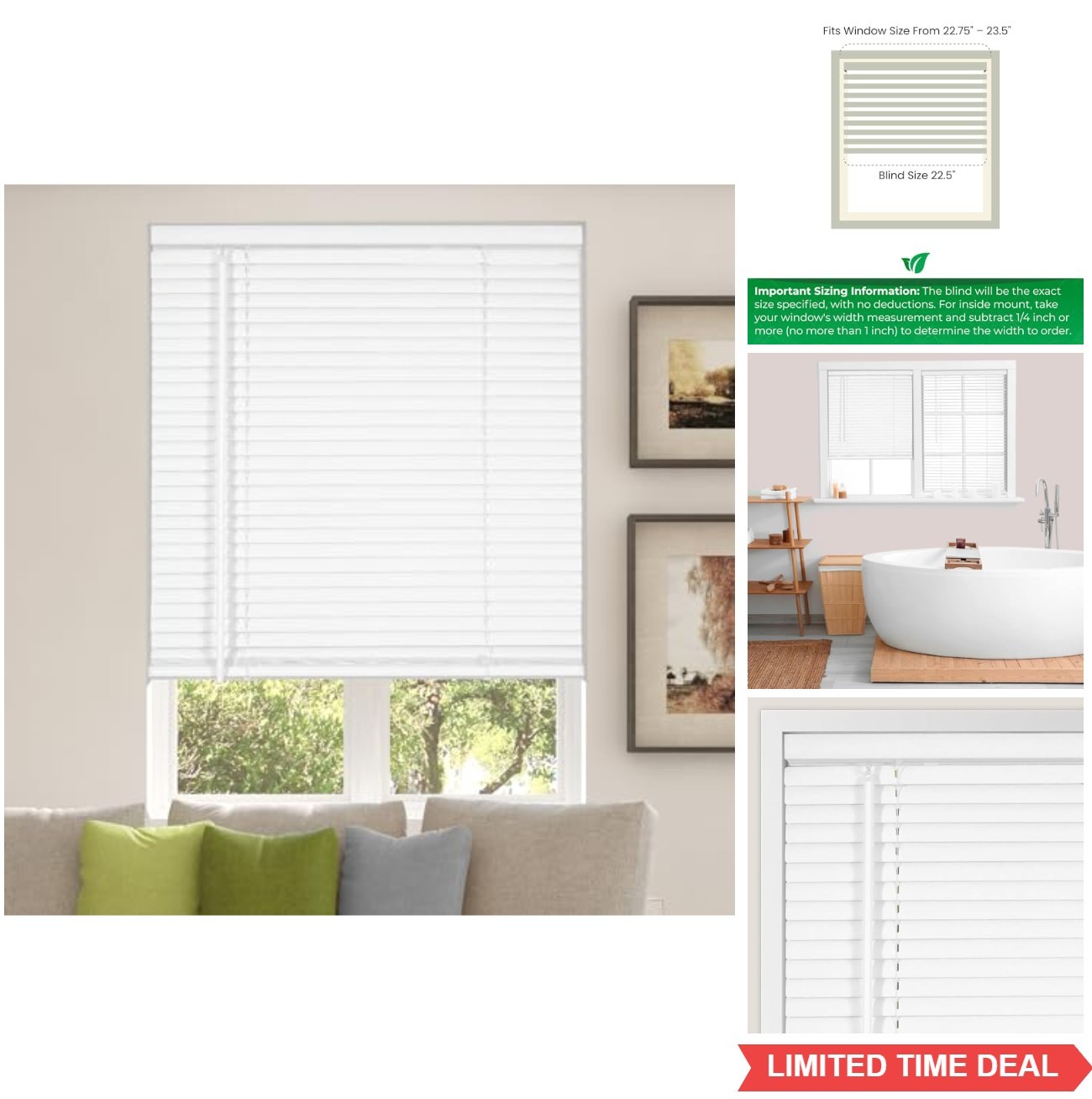 Room Darkening Vinyl Mini Blinds Cordless 1 Inch Slat 22.5 x 48 White Inside