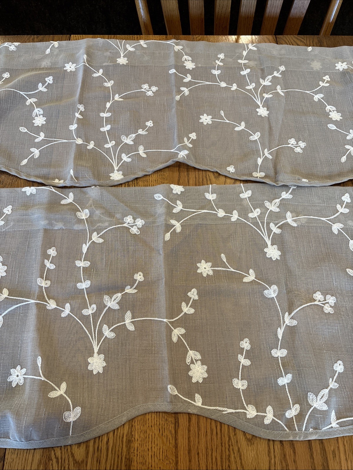 Set of 2 JC Penney Home Beige Embroidered Scalloped Edge Valances, 60×15.5”