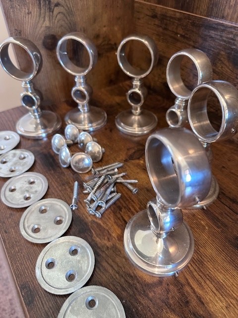Restoration Hardware Estate Double-Rod Conversion (3) sets Silver w/6 end caps