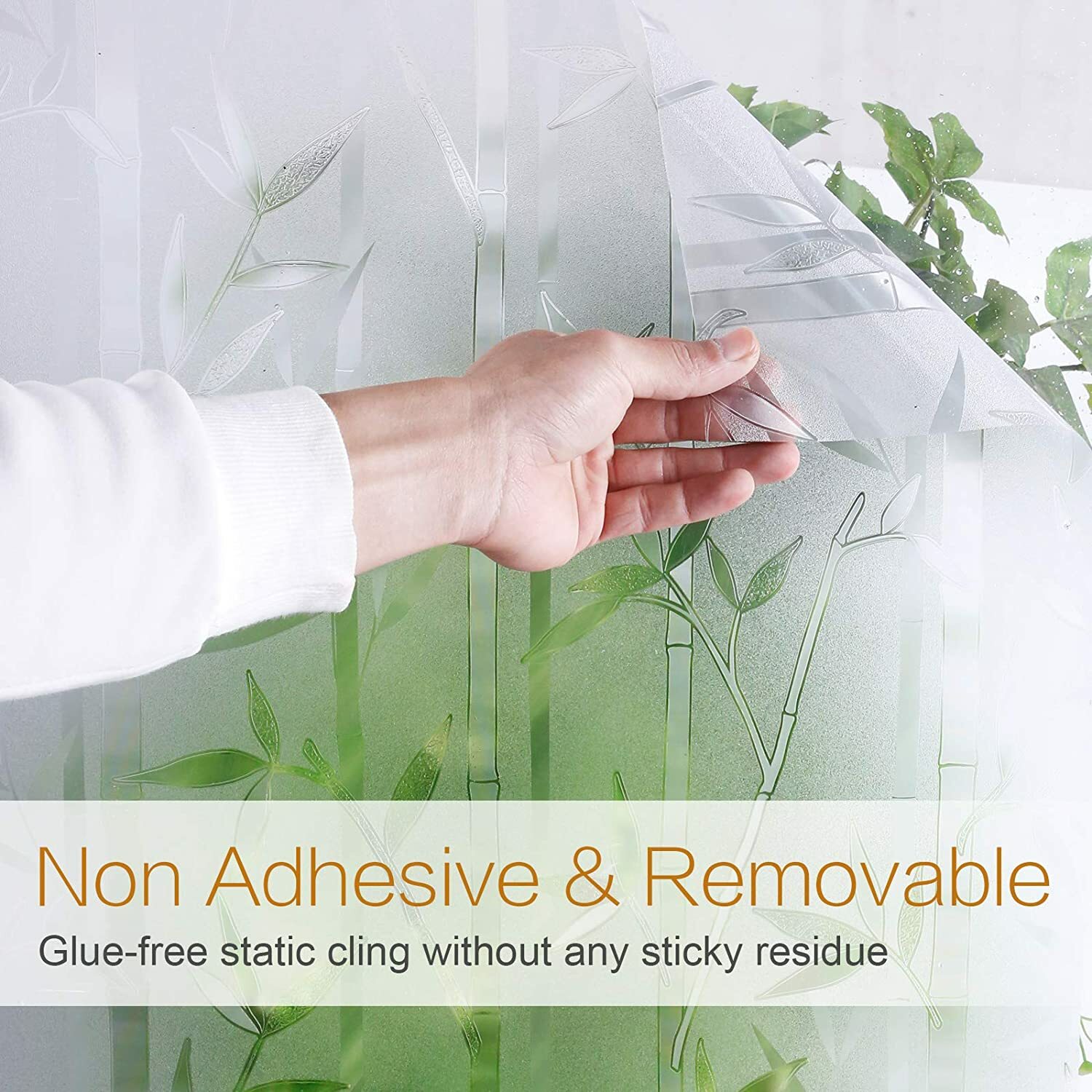 Bamboo Glass Window Film, Static Cling Window Sticker 17.7″x78.7″