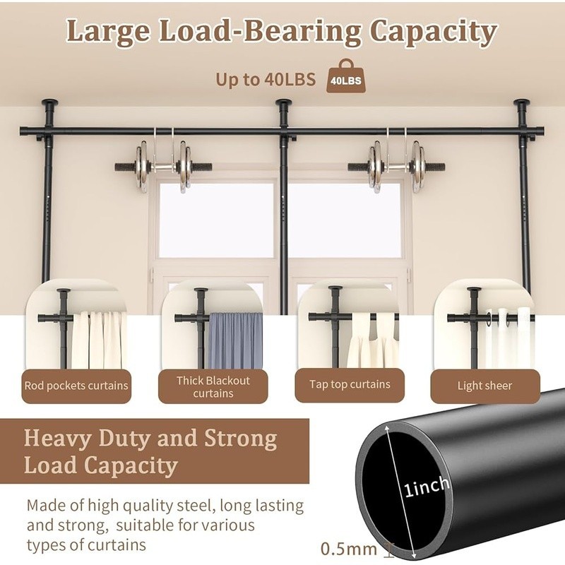 No Drill Room Divider Curtain Rod Adjustable Tension Mounted Easy Installation