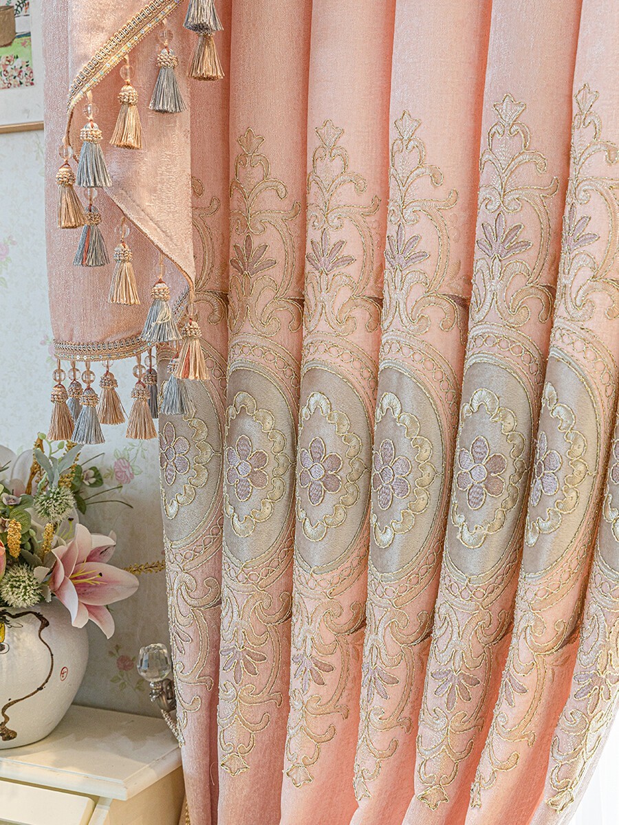 Custom high-end embroidery Chenille pink cloth curtain valance drape vintage [