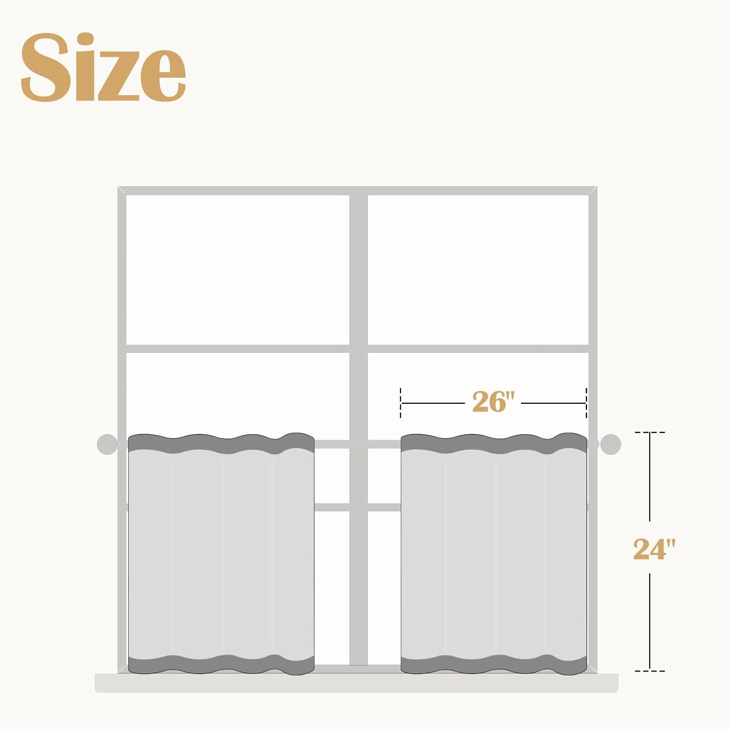 Linen Pinch Pleated Back Tab Tier Curtains,26X24,2 Panels,Natural | Light Filter