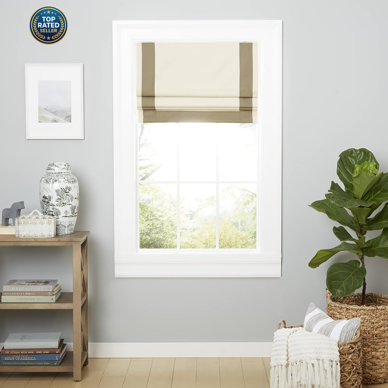 Frontera 100% Blackout Roman Shade, 31″X64″, Natural/Taupe