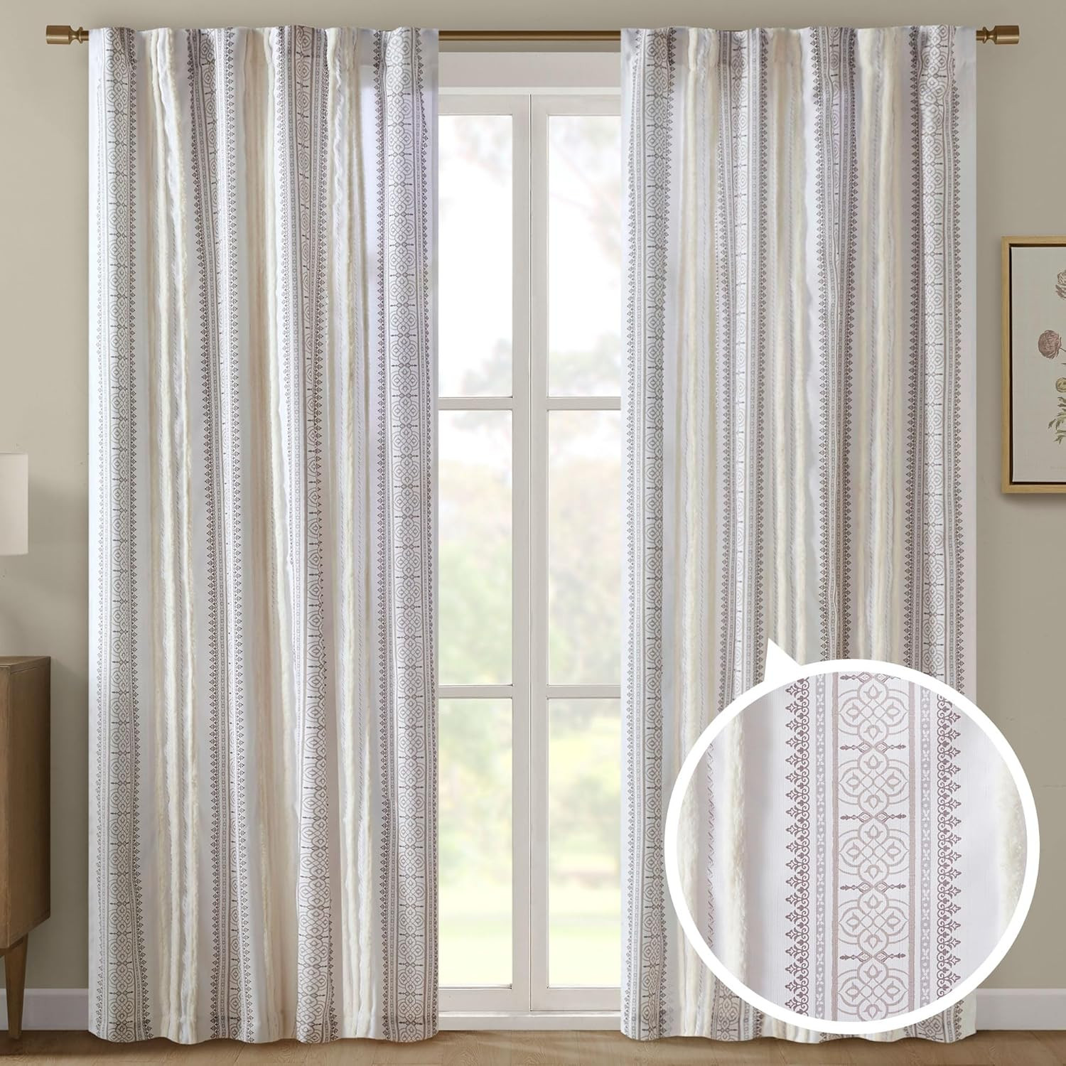 Window Curtain for Living Room Geometric Print Tufted Accent Modern Curtain Wind