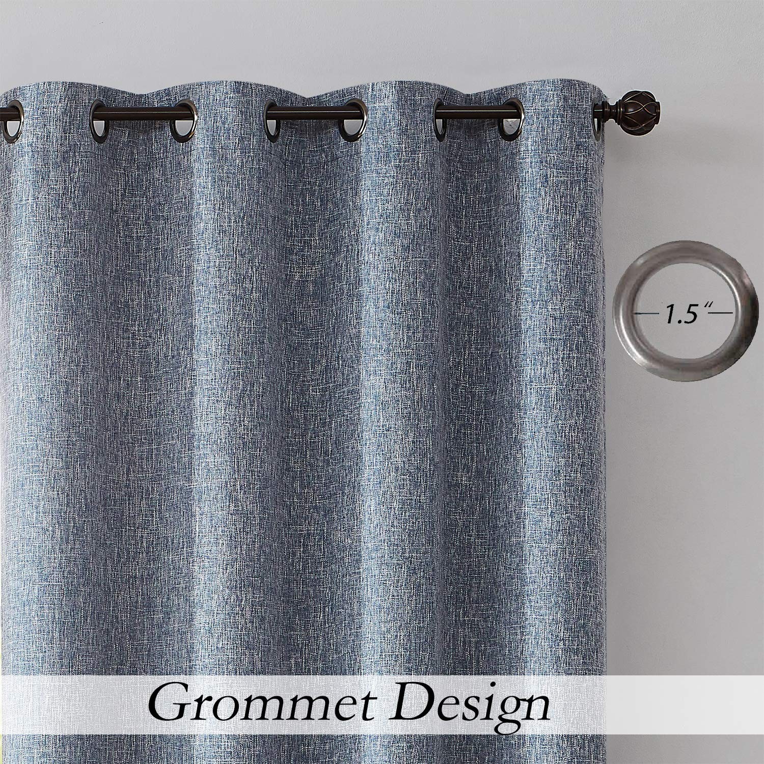 Central Park Navy Solid Full Blackout Curtain Heavy Linen Texture Window