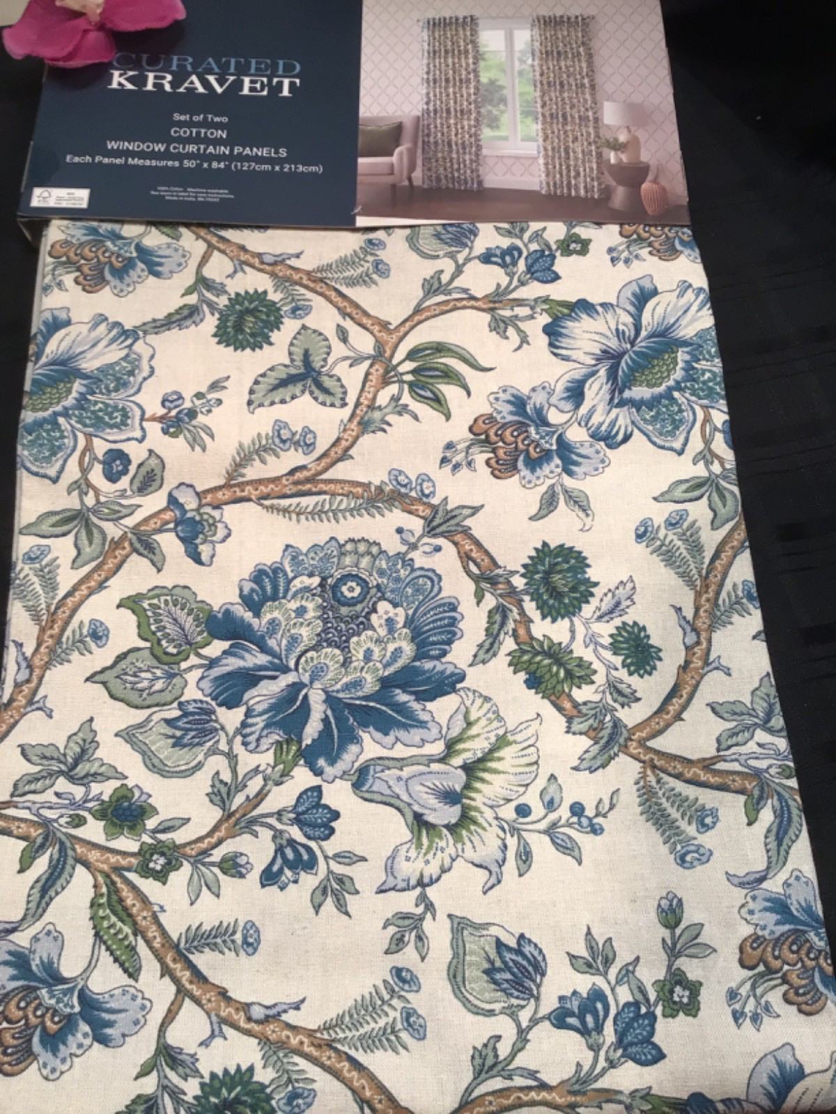 CURATED KRAVET window Panel Curtains 50 x 84 Jacobean Floral Garden 2 PC Set NEW