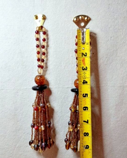 Two Gorgeous Vintage 9” Beaded Curtain Tie Back Tassel Brown/Black Orange