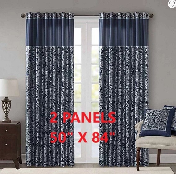 2 PC Madison Park Churchill Rod Pocket Light-Filtering Curtain Panels 50″ x 84″