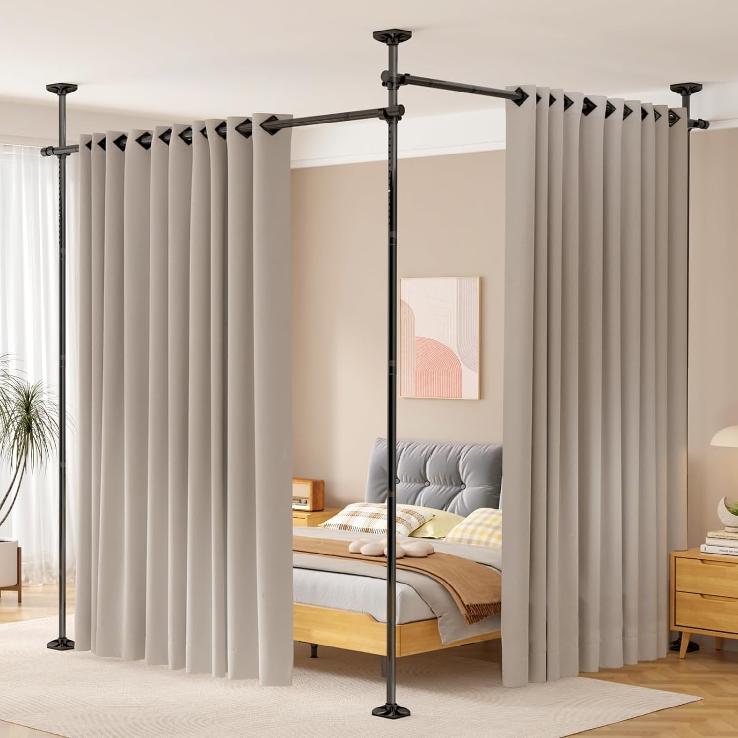 SUNALLY Room Divider No Drilling Curtain Rod Wall Divider for Room Separation, 4