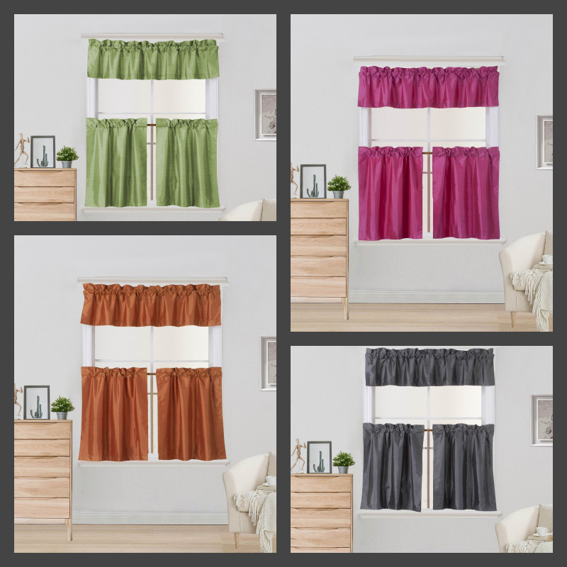 Short Blackout Window Curtain Rod Pocket Valance Tier Panels 3 Piece Set K4