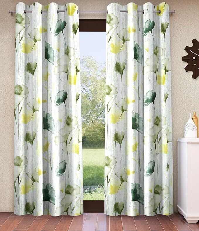 2 Pieces Green Abstract Garden Eyelet Polyester Window Curtains 5 7 9 Feet