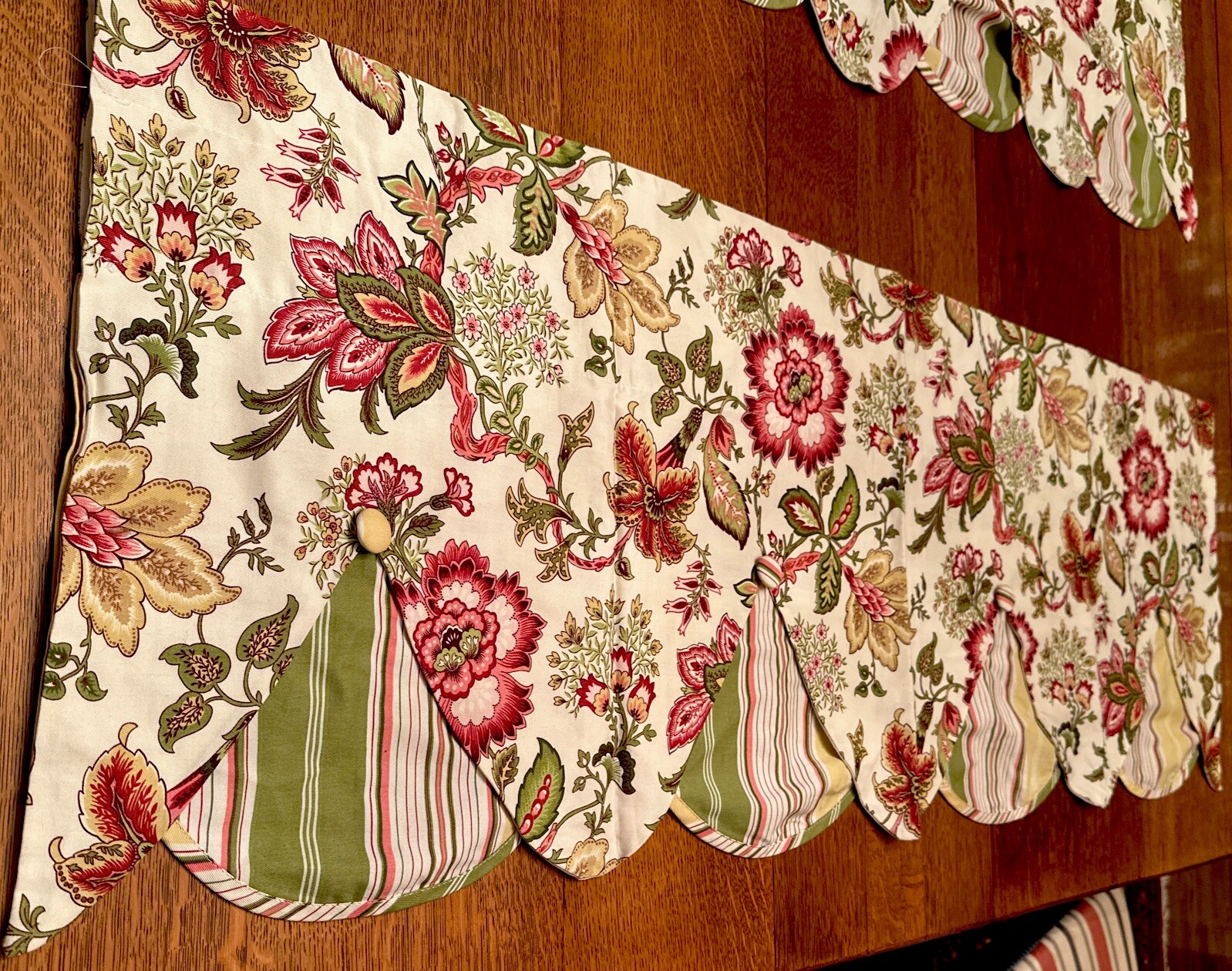 Waverly Valance Navarra Raspberry Floral Striped Tiered Rod Pocket 54”x 18.5”