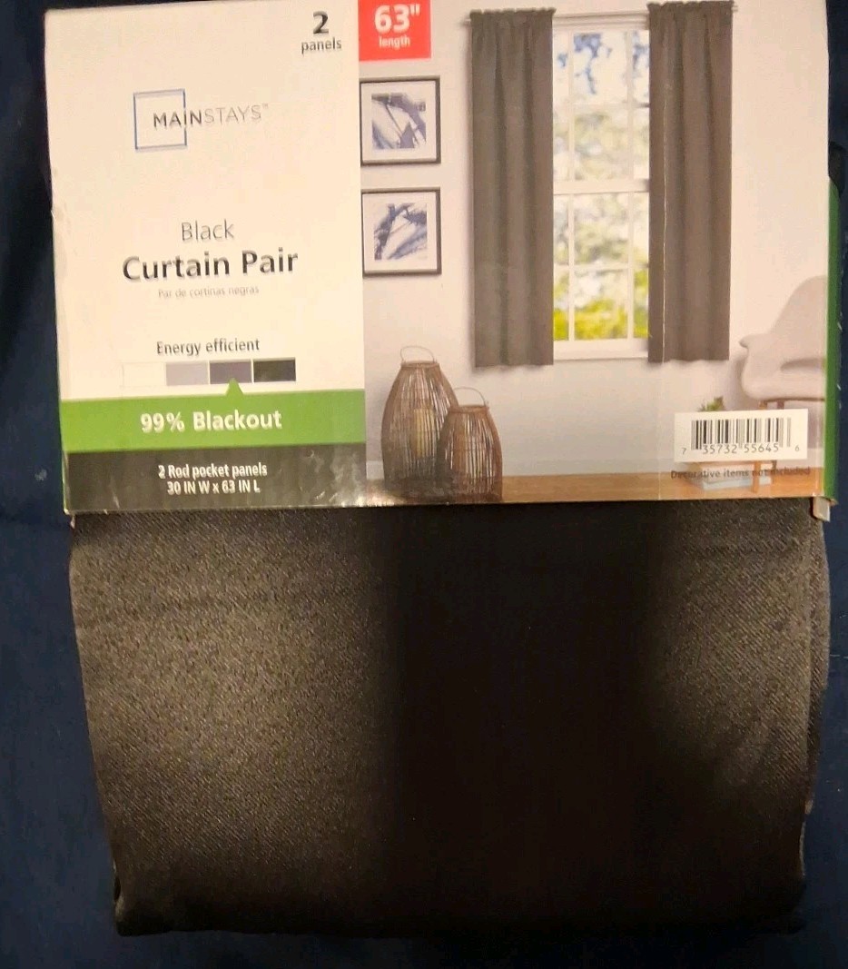 Mainstays 63 in Black Curtains