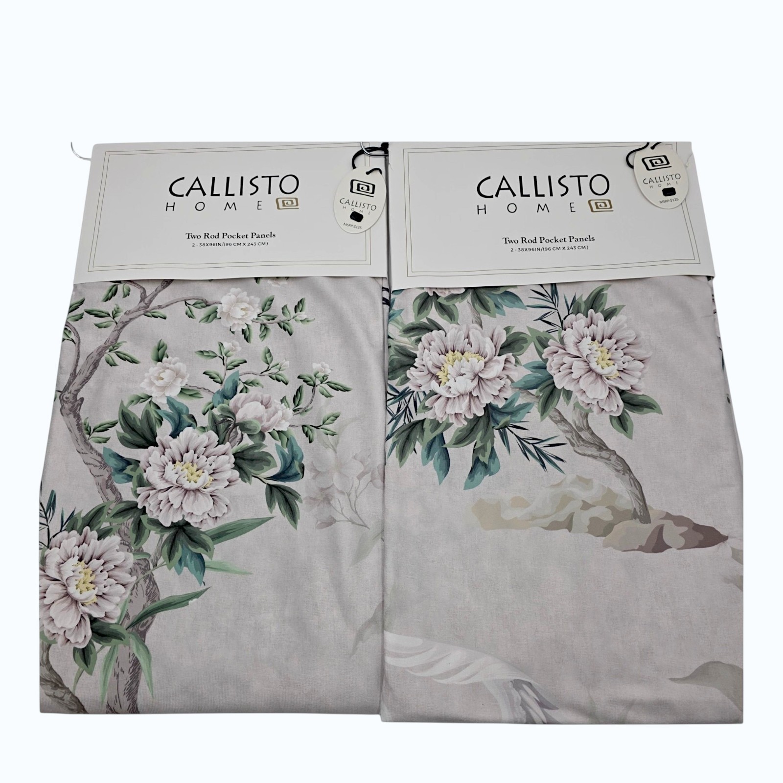Callisto Crane Floral Curtains Blush Pink Set Of 4 Botanical Bird Drapes 38X96