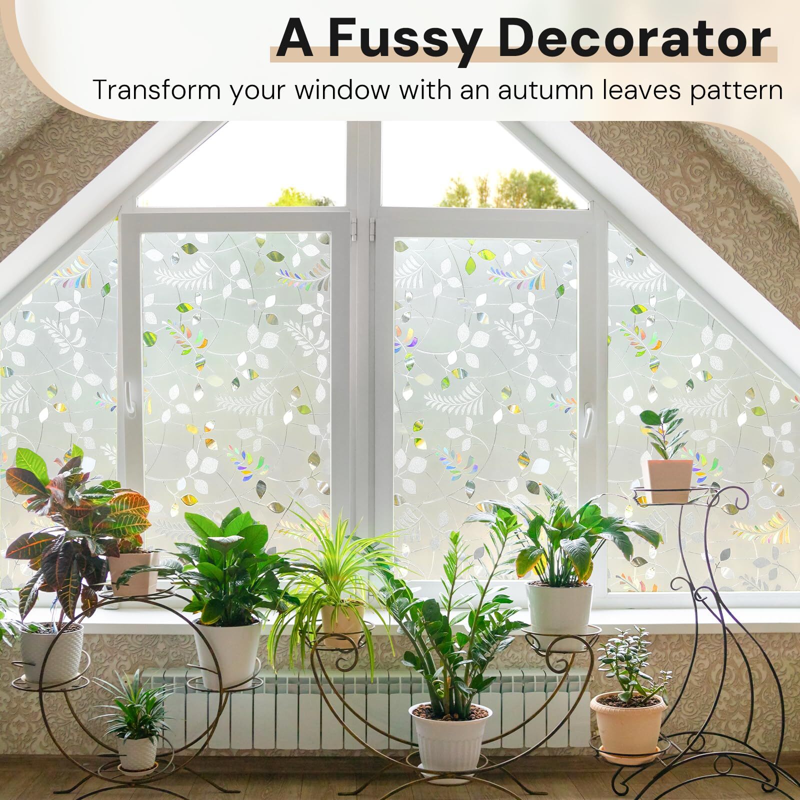 rabbitgoo Window Privacy Film Frosted Sticker Autumn Leaf Decorative Stained