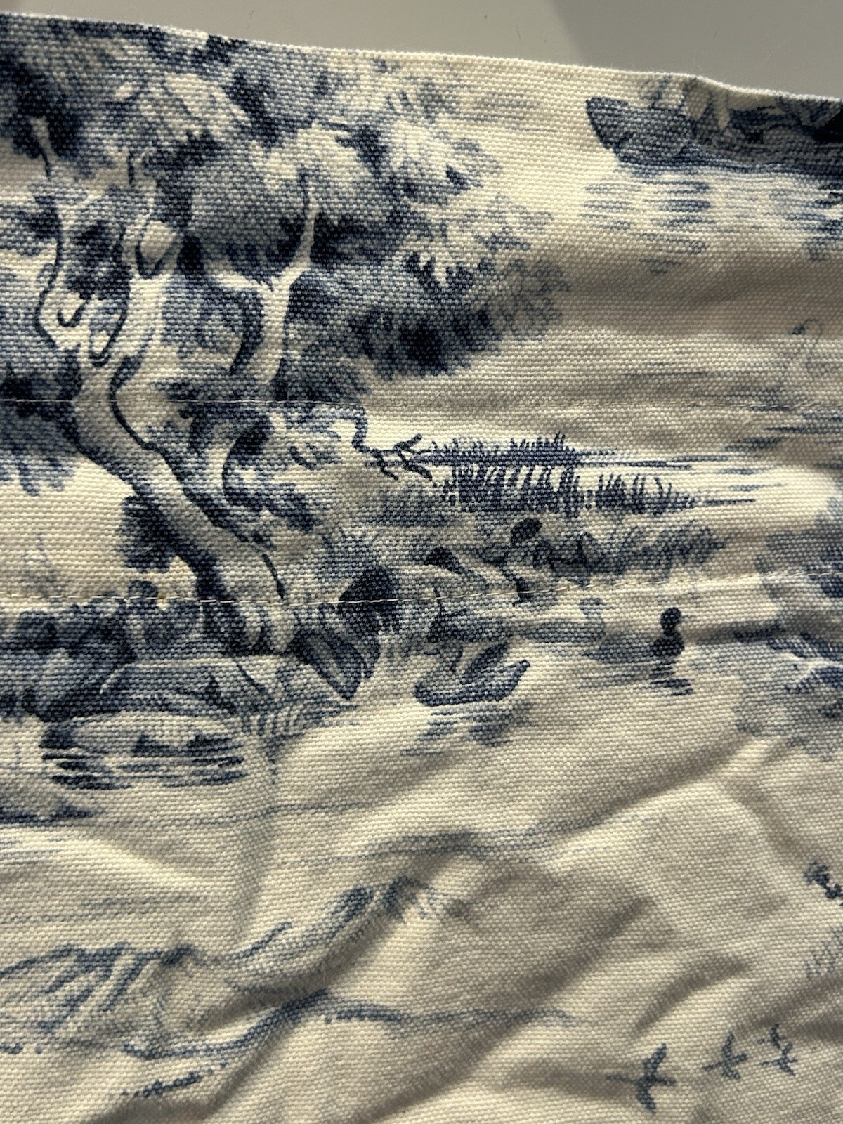 Blue White Farm Toile Fabric Curtains 2 Panels Farm house Country 49″ x 20″ L8