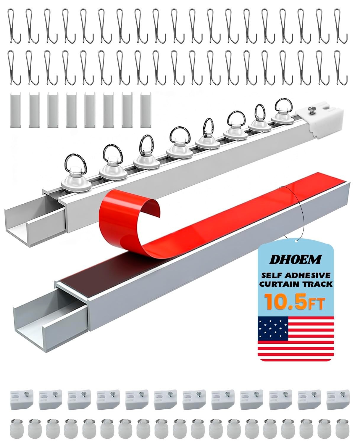 10.5 FT Self-Adhesive Ceiling Curtain Track – No Drill, Easy Install, Curtain Ro