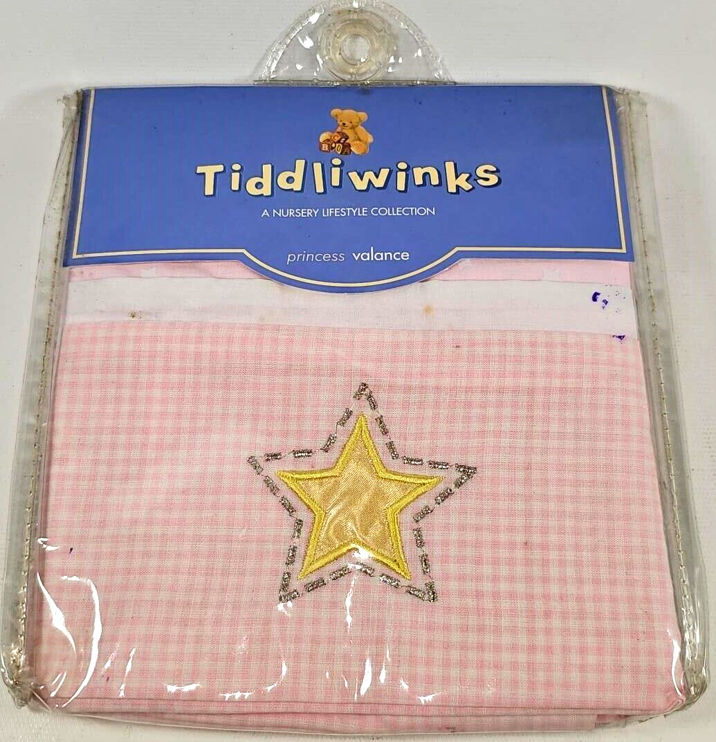 New Tiddliwinks Window Valance 59″ x 14 3/4″ Cotton Blend Pink Check Stars