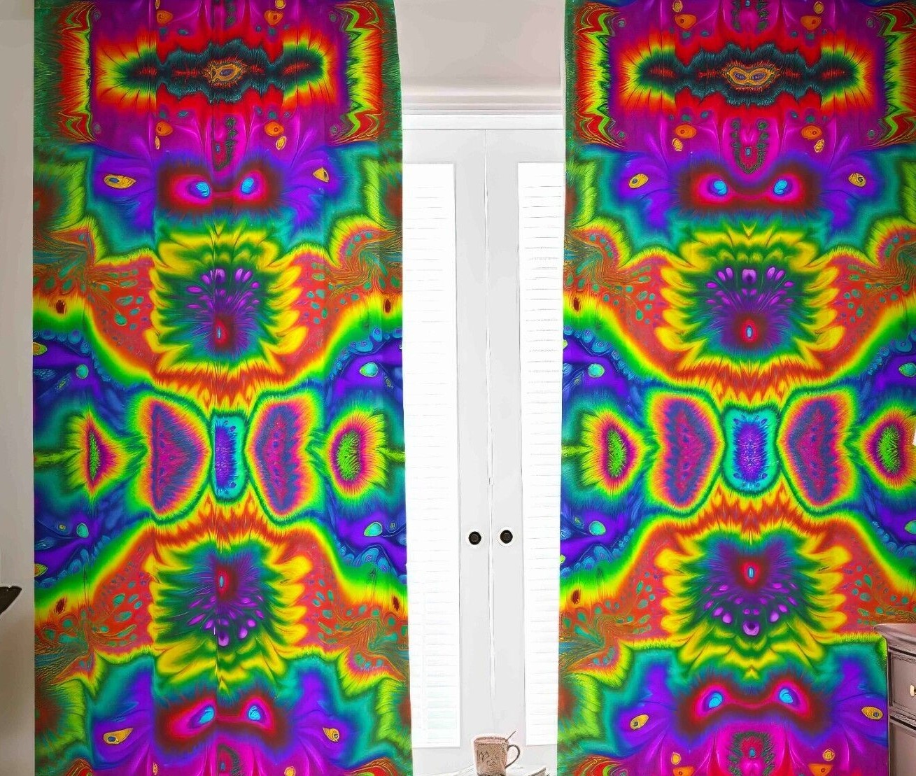 Rainbow Tie Dye Blackout Curtains Drapes Shades Psychedelic Fractal Tied Dyed
