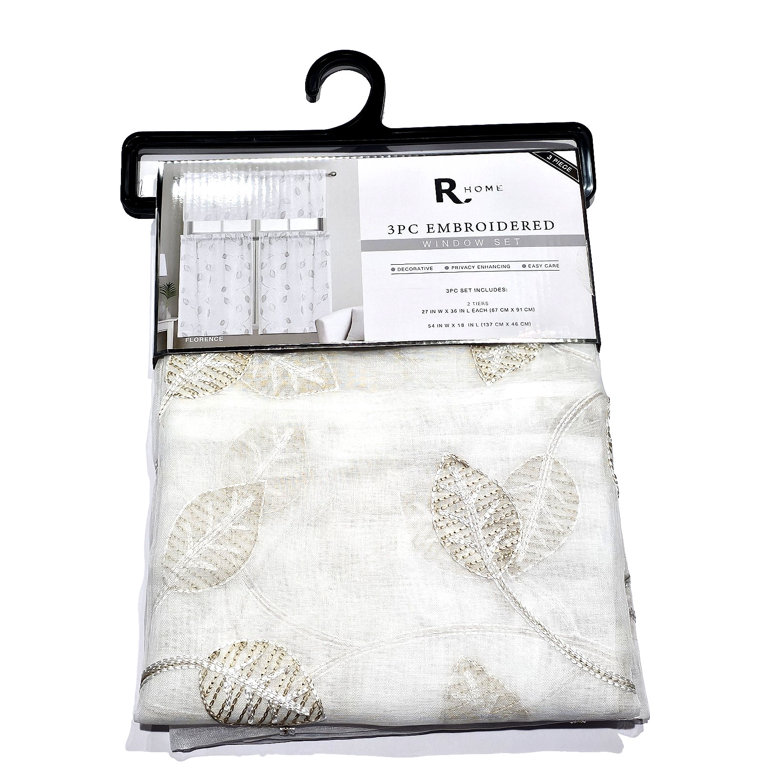 R Home 3pc Embroidered Window Set Decorative 27in W X 36in L