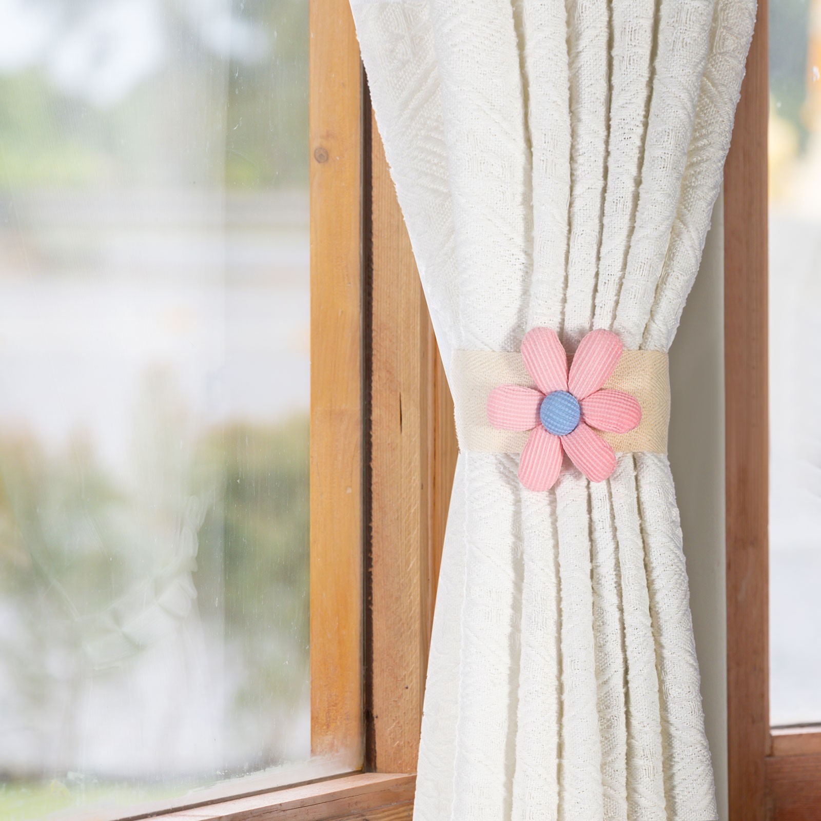 Curtain Tiebacks, 2 Pack Cute Flower Curtain Ties, Five-petal Orange
