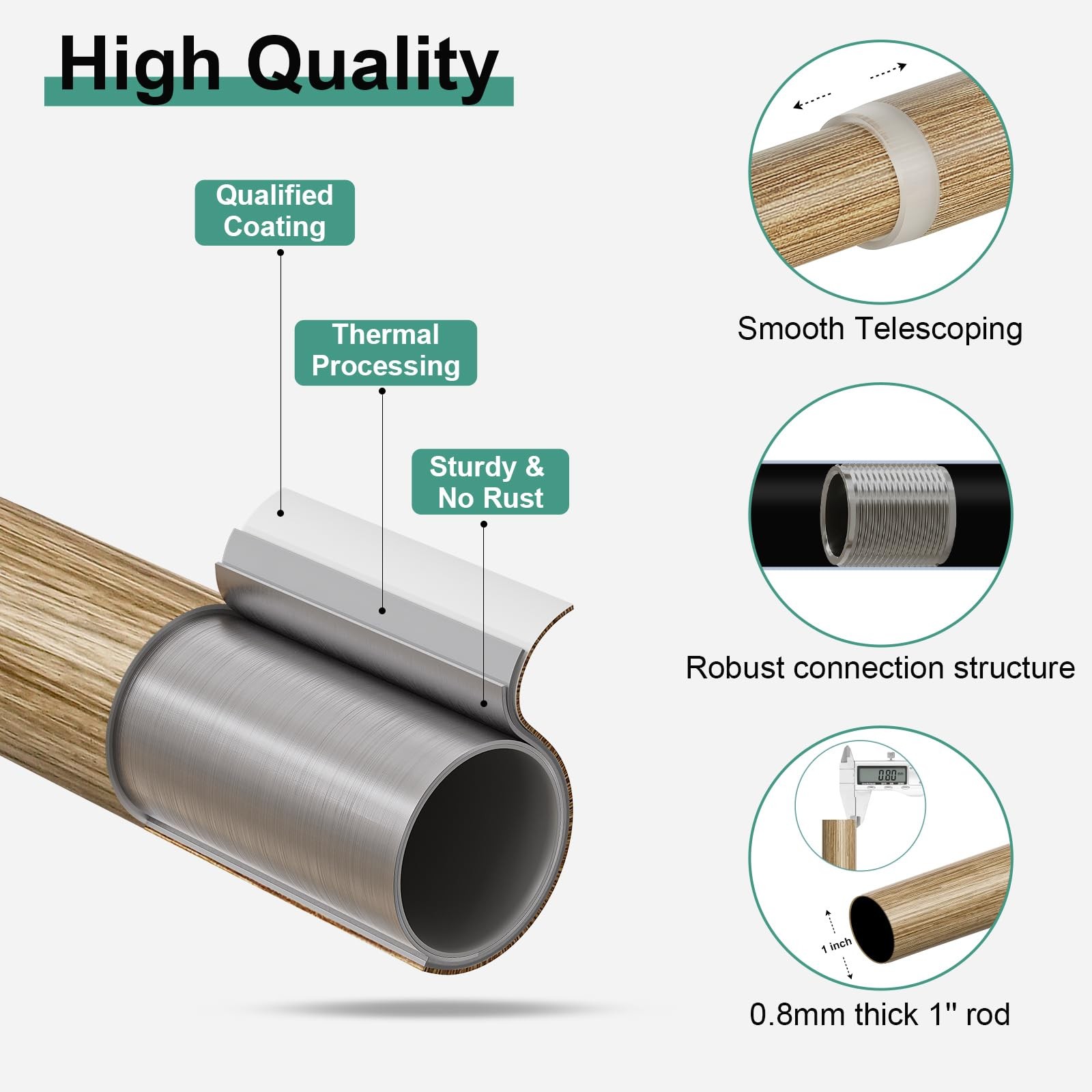 Boho Wood Curtain Rods for Windows 48 to 84 inch,1″ Adjustable Heavy Duty Win…