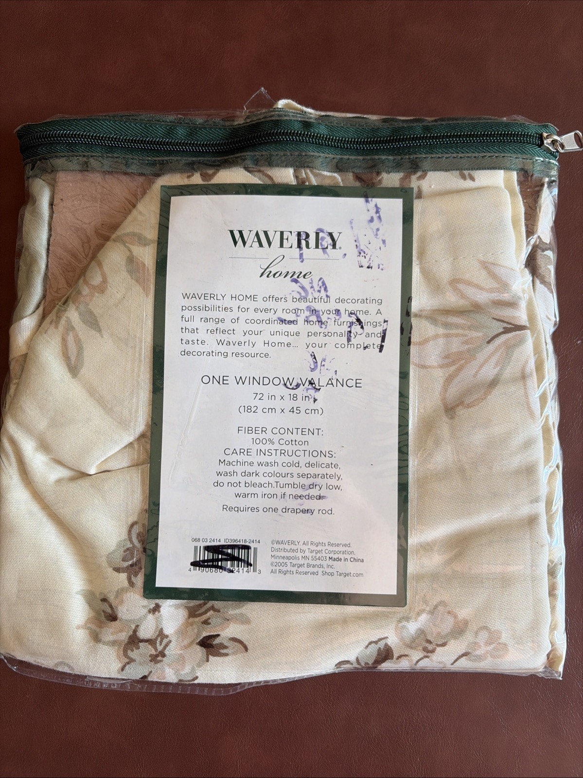 NEW Waverly Home Floral Tan Green Brown Scalloped Valance 72” x 18”