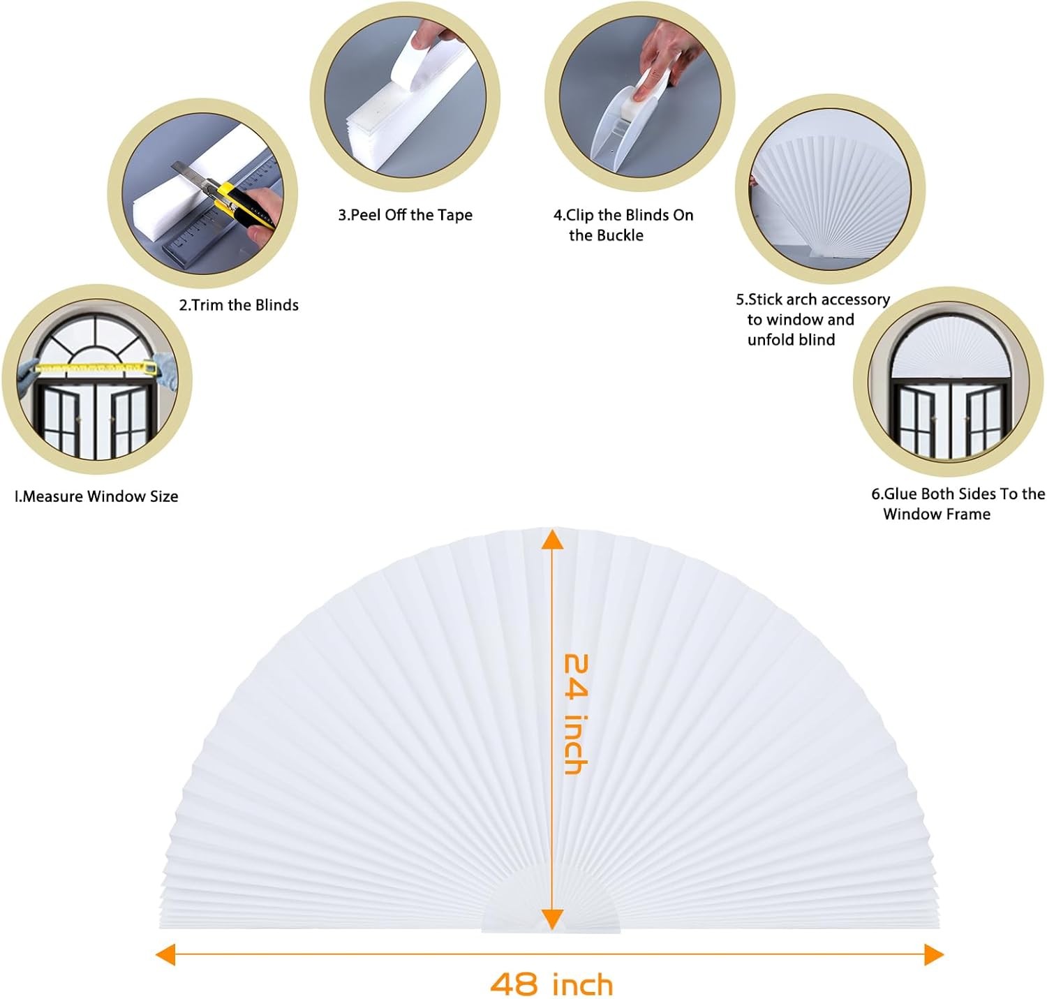 Arch Window Shade Radius 24 inch Half Circle Arched Non-Woven Stick on Cut to