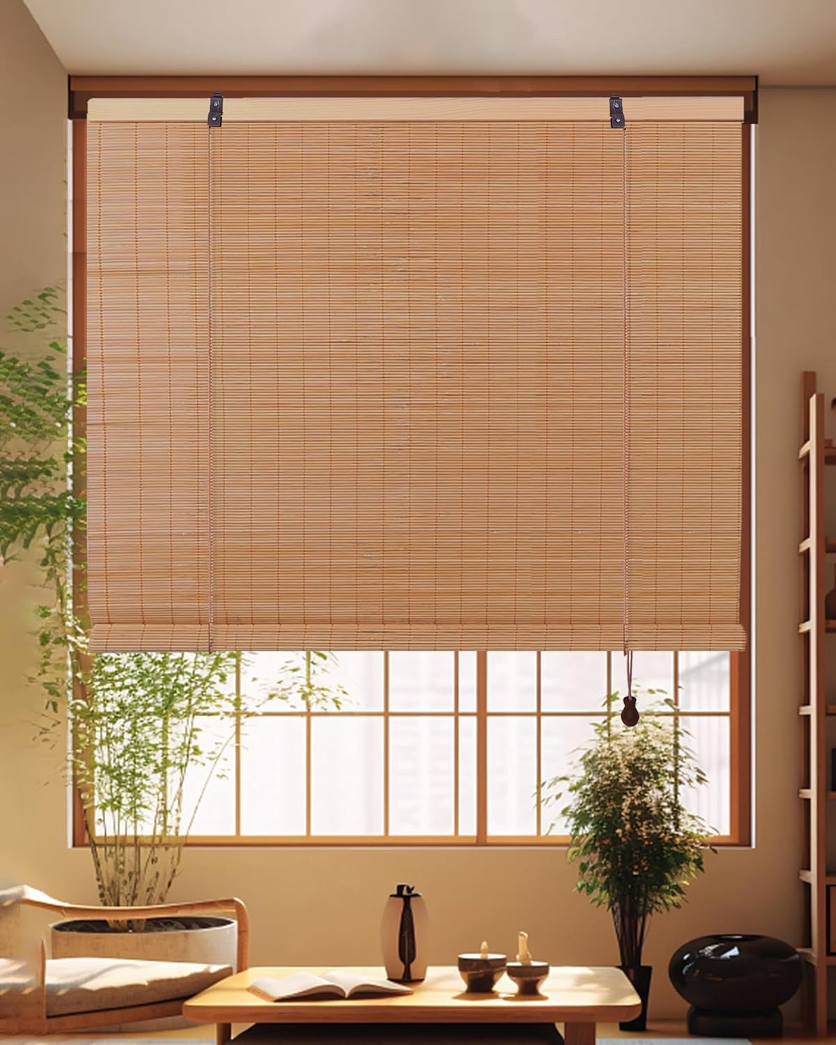 Retro Bamboo Blinds 72″ W x 72″ H Bamboo Roman Shades Light Filtering Roll Up