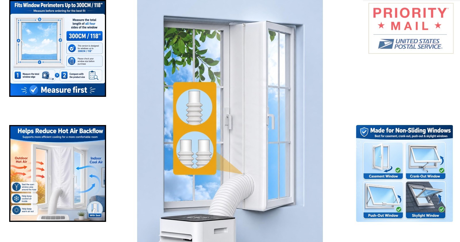 Waterproof Window Seal Kit 300CM for Single Dual Hose Portable Air Conditioners