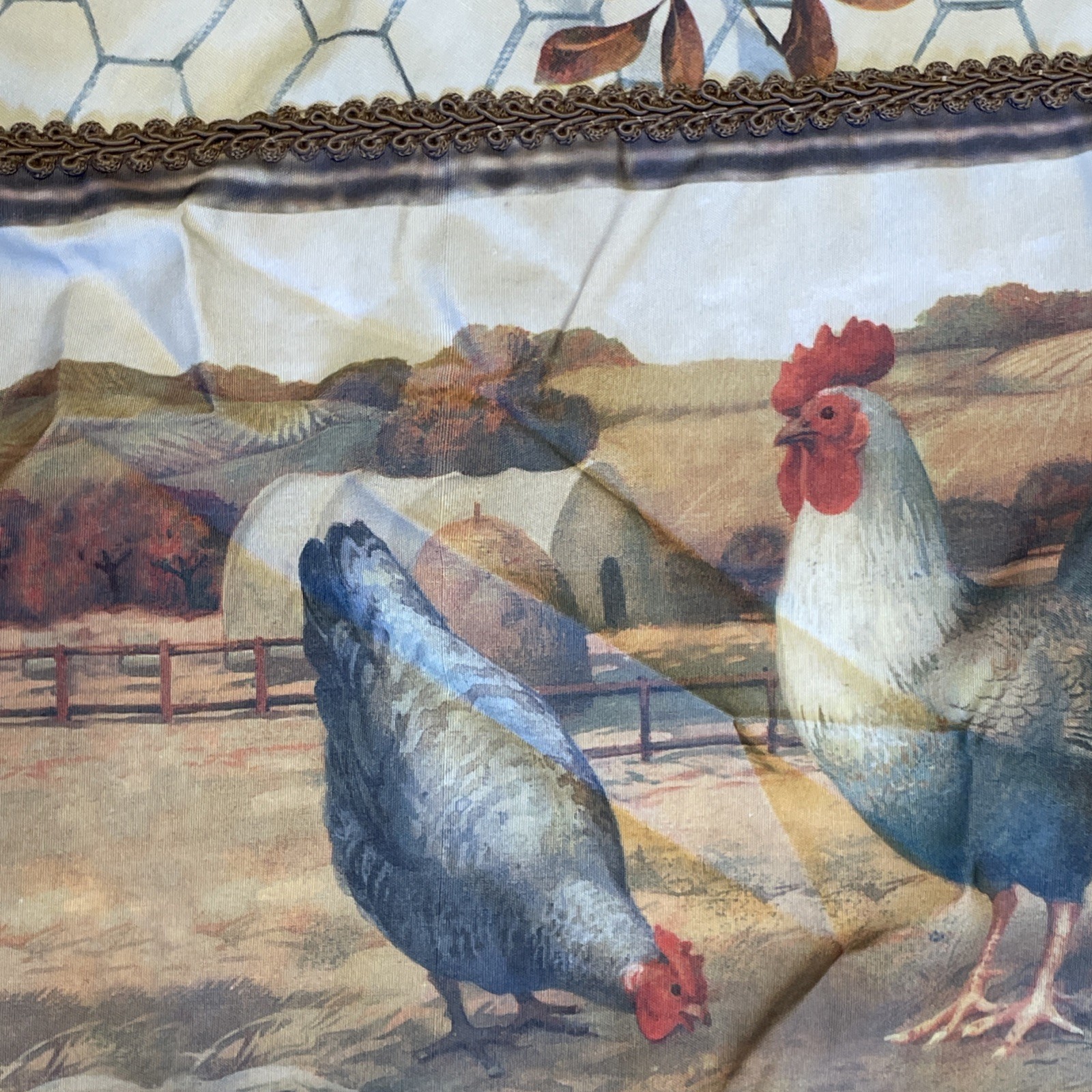 Rooster Farmhouse Kitchen Curtain Two Piece Swag 56″W X 36″L “Coc-a-Doodle” NWOT