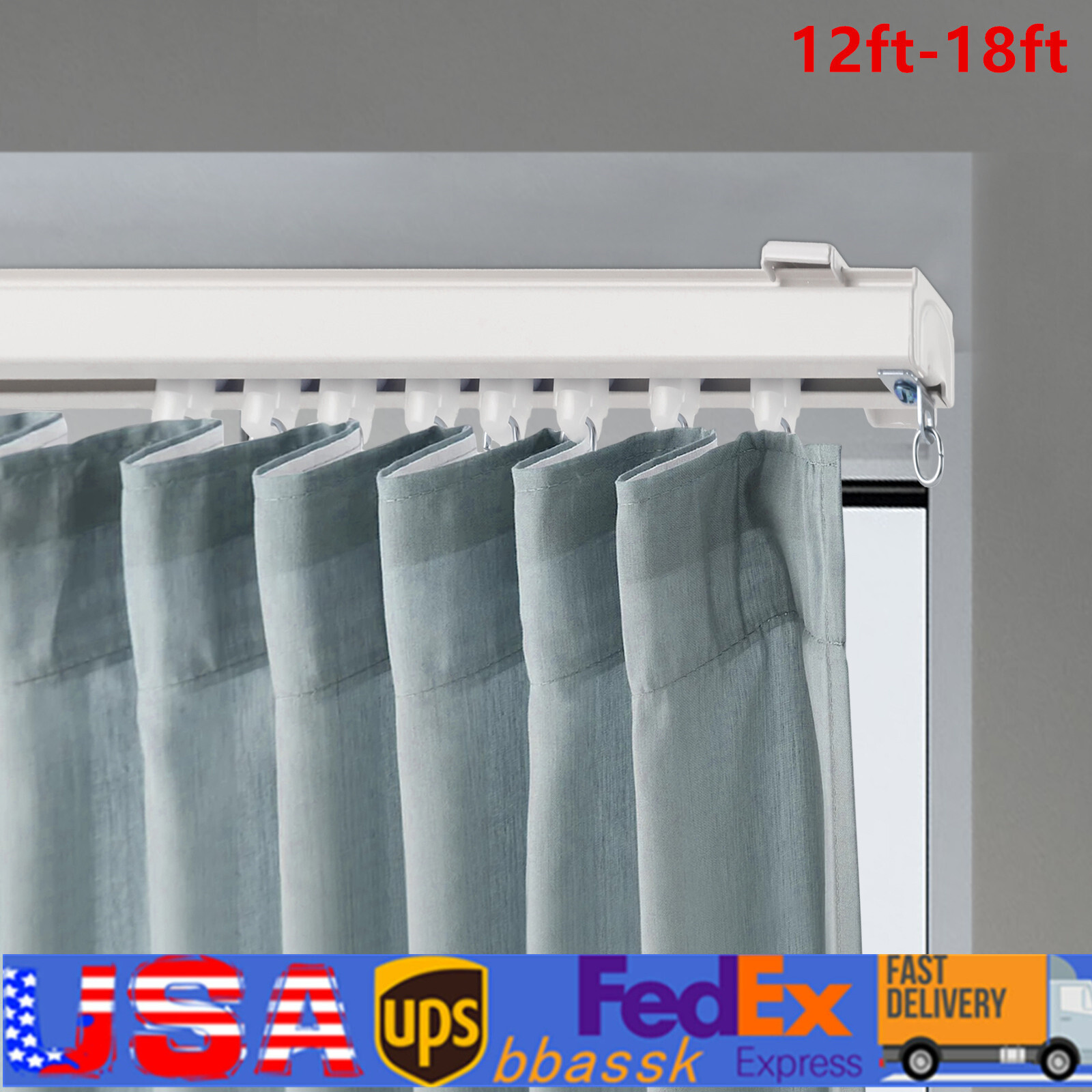 Track Kit With Roller Hooks Wall Mount Curtain Track 12ft-18ft Track System New