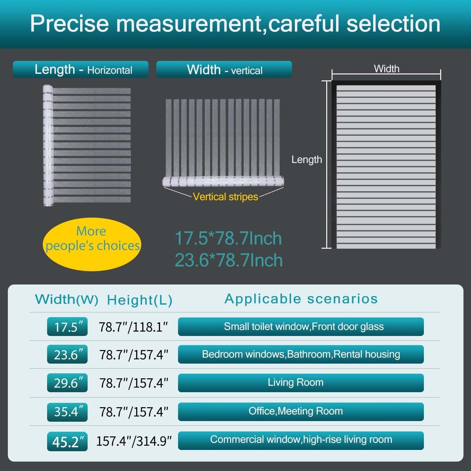 Window Privacy Film Stripes 29.6 x 78.7 Inch Static Cling UV Heat Control
