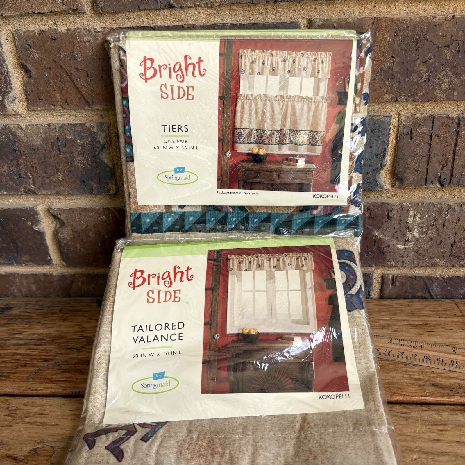 Kokopelli 3 Piece Window Treatment Tiers And Valance 60” Wide Window Vintage