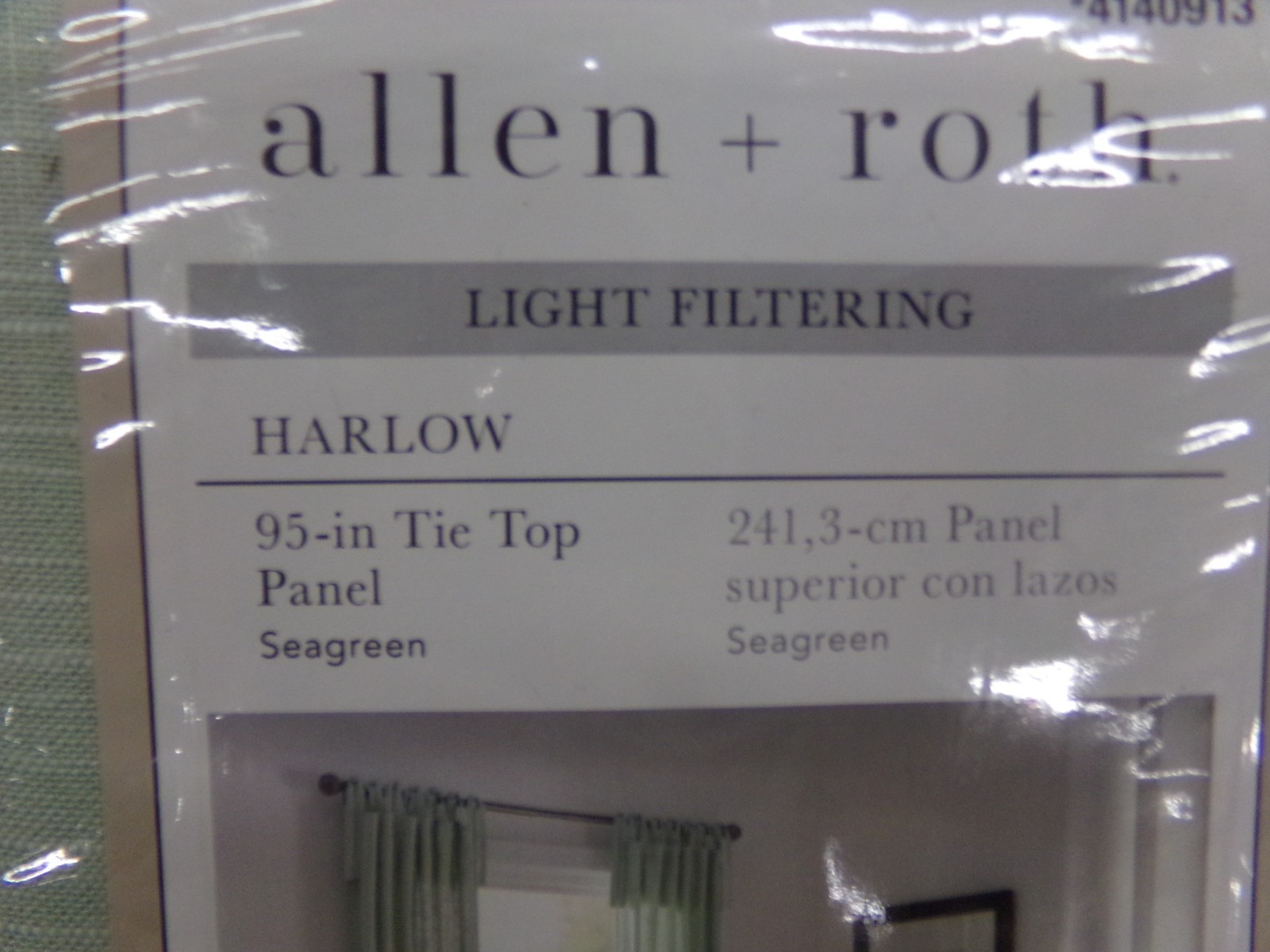 ALLEN+ROTH HARLOW GREEN 95″ TIE TOP LIGHT FILTERING CURTAIN PANEL LOT OF 2 ~ NEW